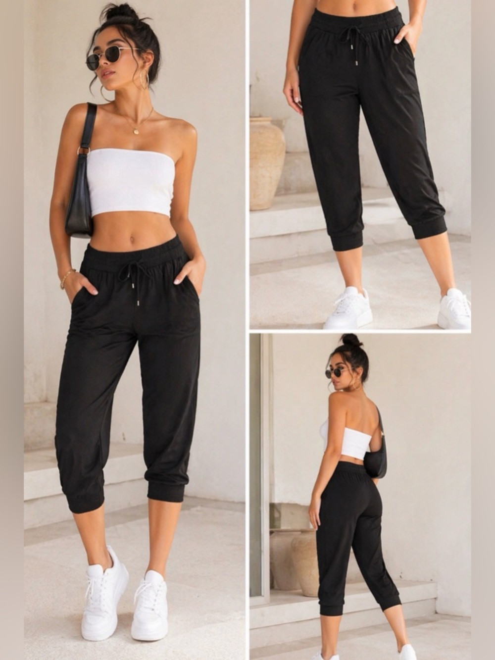 BLACK DRAWSTRING CROPPED PANTS